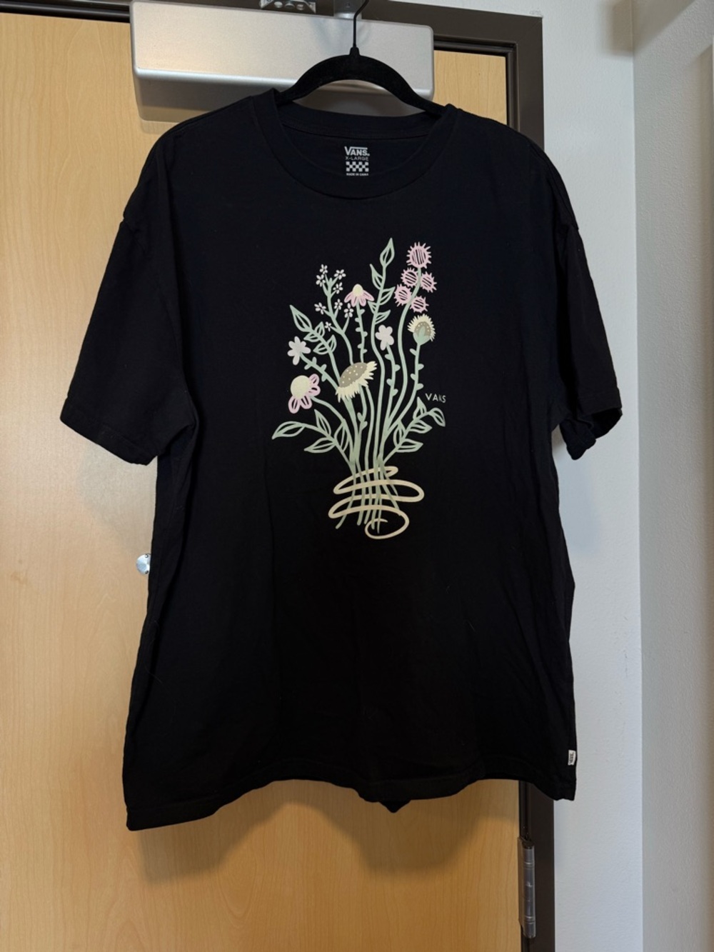 Vans Black Tee with Pastel Green and Light Pink Floral Bouquet - Picture 1 of 1